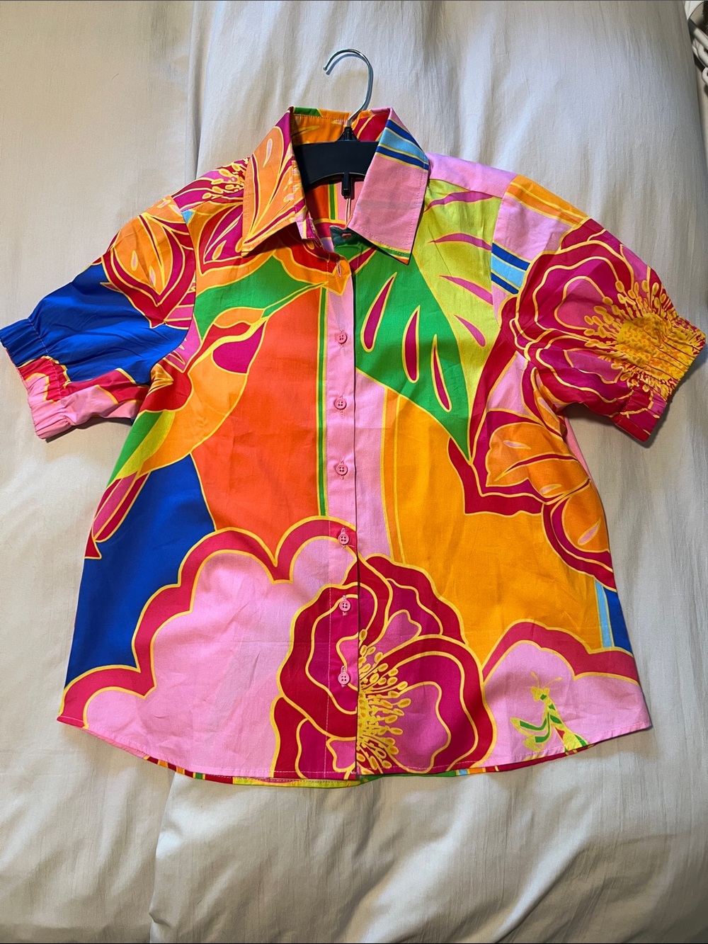 Maude Vivante Vibrant Tropical Floral Button-Up Shirt 100% cotton